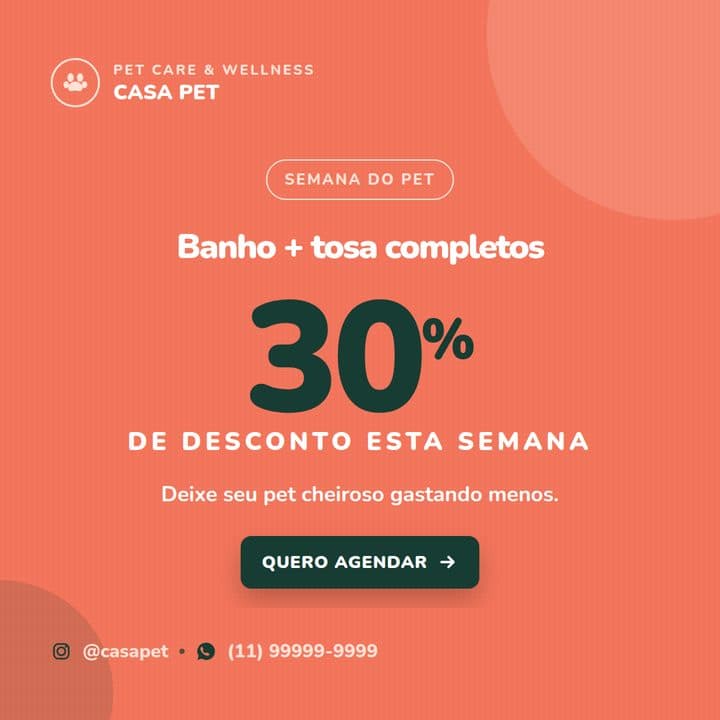 Post de promoção banho e tosa
