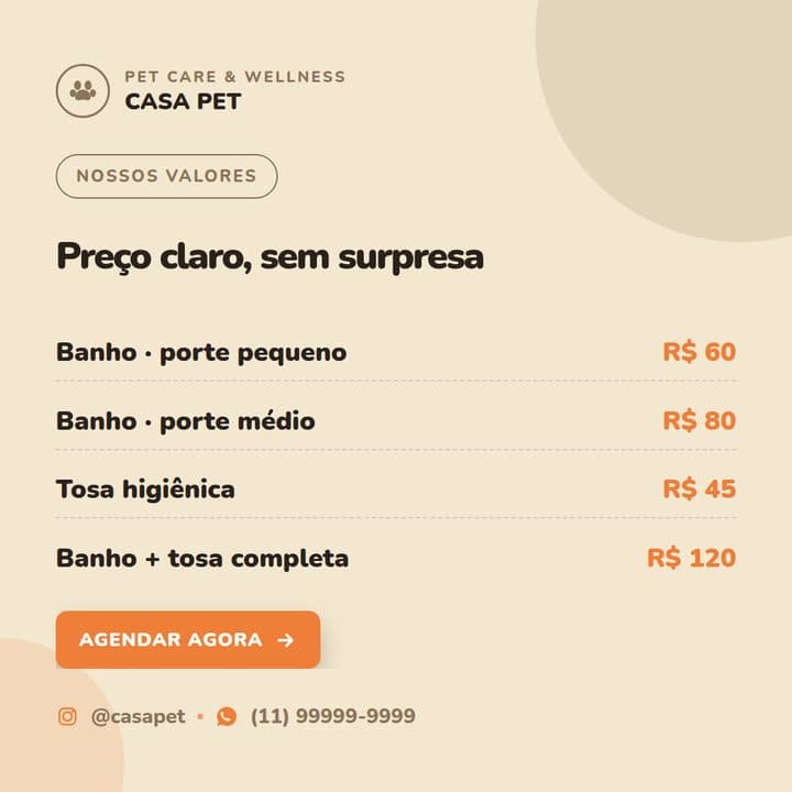 Post com tabela de preços