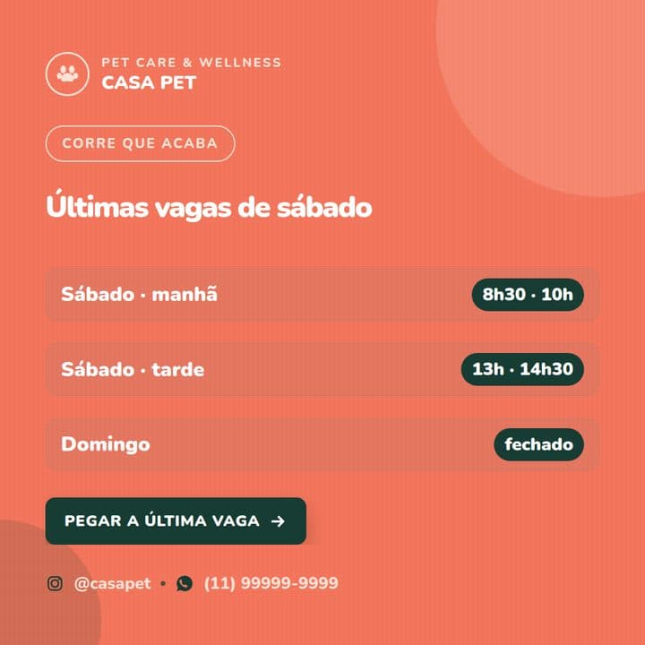Post com últimas vagas do sábado